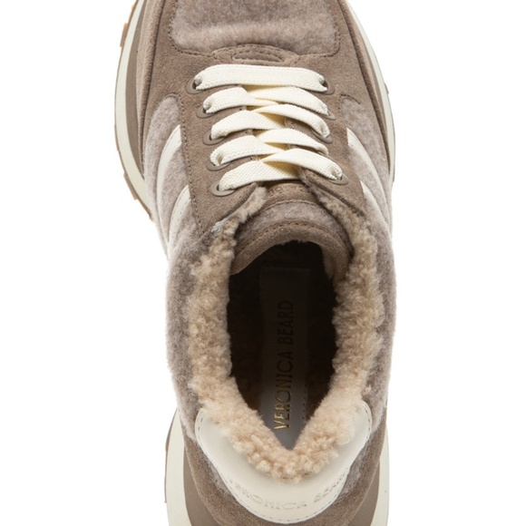 NWT Veronica Beard Valentina3 Shearling Lined Sneakers Cobblestone Suede Size 9 - Picture 2 of 9